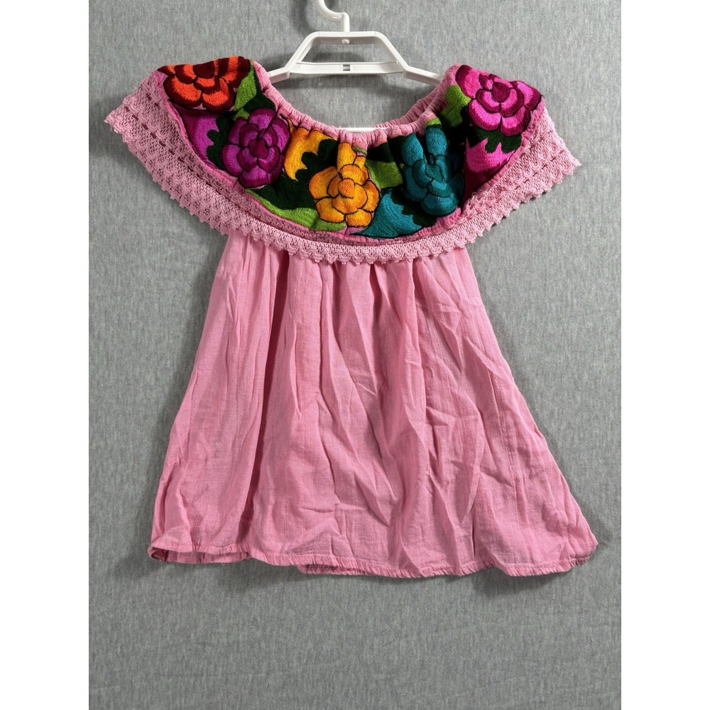 Hawaiian Shirt Top Size S Pink Floral Embroidered Off Shoulder Cotton Sleeveless - Picture 1 of 6